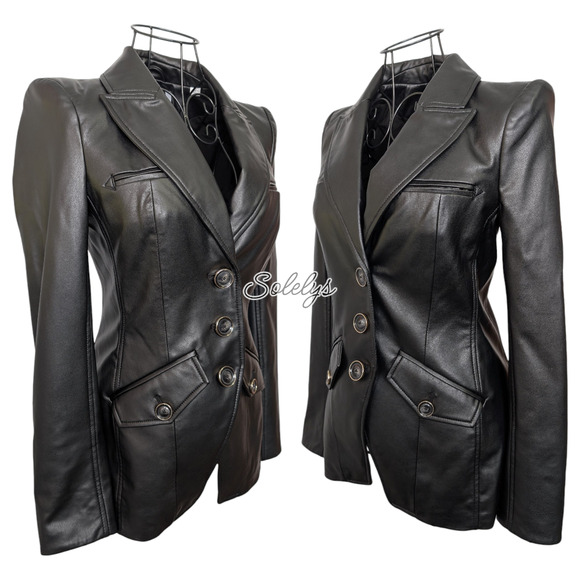 Veronica Beard Anoki 0 XS Faux Vegan Leather Soft Dickey Blazer Jacket Black NWT - Picture 1 of 13